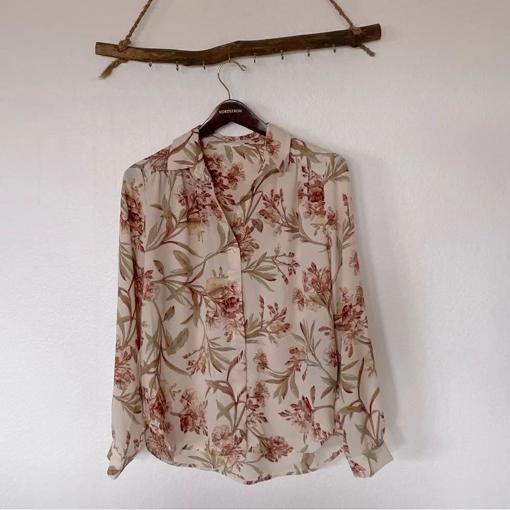 Cream floral button up